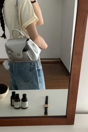 Minimalist Silver Backpack for Women, Versatile Solid Color Commuter Bag, Small Square Handbag for College Students
