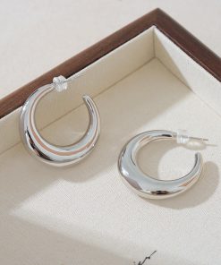Minimalist Silver Hoop Earrings with Moon Design - High-End 2025 Trendy Accessories for a Cool Aesthetic