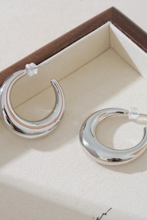 Minimalist Silver Hoop Earrings with Moon Design - High-End 2025 Trendy Accessories for a Cool Aesthetic