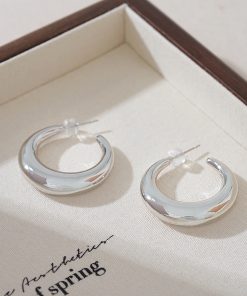 Minimalist Silver Hoop Earrings with Moon Design - High-End 2025 Trendy Accessories for a Cool Aesthetic