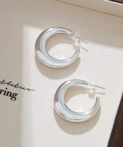 Minimalist Silver Hoop Earrings with Moon Design - High-End 2025 Trendy Accessories for a Cool Aesthetic