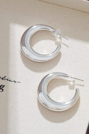 Minimalist Silver Hoop Earrings with Moon Design - High-End 2025 Trendy Accessories for a Cool Aesthetic