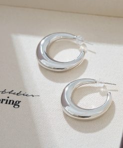 Minimalist Silver Hoop Earrings with Moon Design - High-End 2025 Trendy Accessories for a Cool Aesthetic
