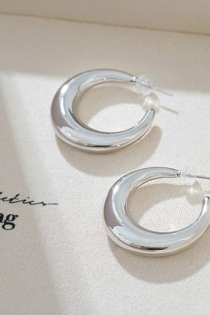Minimalist Silver Hoop Earrings with Moon Design - High-End 2025 Trendy Accessories for a Cool Aesthetic