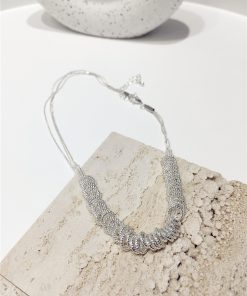 Minimalist Silver Ribbed Multi-Metal Circle Layered Necklace - Chic Clavicle Chain Neck Accessory for Modern Style