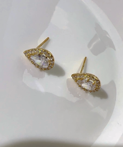 Minimalist Small Square Pink Diamond Water Drop Zircon Stud Earrings - Elegant Fashion Jewelry for Everyday Wear