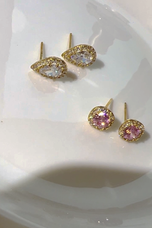 Minimalist Small Square Pink Diamond Water Drop Zircon Stud Earrings - Elegant Fashion Jewelry for Everyday Wear