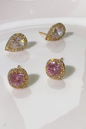 Minimalist Small Square Pink Diamond Water Drop Zircon Stud Earrings - Elegant Fashion Jewelry for Everyday Wear