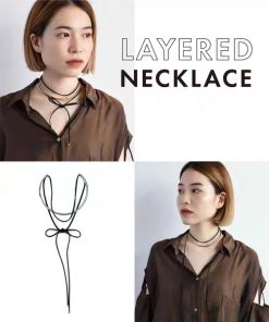 Minimalist Spliced Layered Tie Design T-shirt with Necklace Collar - Versatile Korean and Japanese Everyday Fashion
