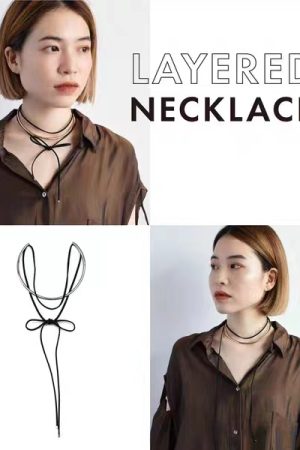 Minimalist Spliced Layered Tie Design T-shirt with Necklace Collar - Versatile Korean and Japanese Everyday Fashion