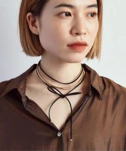 Minimalist Spliced Layered Tie Design T-shirt with Necklace Collar - Versatile Korean and Japanese Everyday Fashion