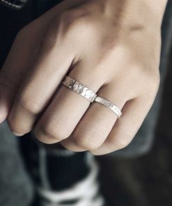 Minimalist Textured 925 Silver Couple Rings - Vintage Simple Versatile Trendy Finger Rings for Men and Women