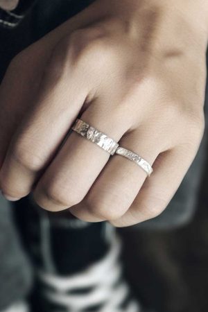 Minimalist Textured 925 Silver Couple Rings - Vintage Simple Versatile Trendy Finger Rings for Men and Women