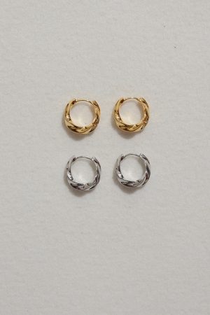 Minimalist Twisted Surface Hoop Earrings - Daily Commuter Fashion in Brass Gold-Plated - Simple Yet Stylish Accessories