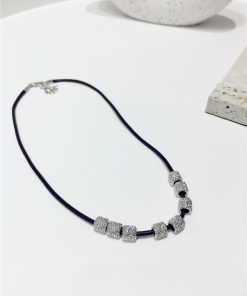 Minimalist Uneven Round Tube Black Rope Short Necklace for Clavicle - Unique Three-Dimensional Design