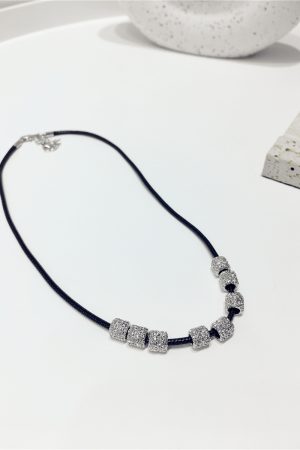 Minimalist Uneven Round Tube Black Rope Short Necklace for Clavicle - Unique Three-Dimensional Design