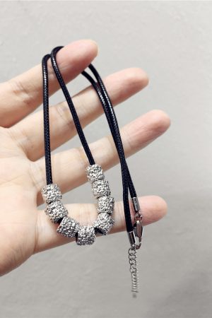 Minimalist Uneven Round Tube Black Rope Short Necklace for Clavicle - Unique Three-Dimensional Design