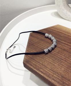 Minimalist Uneven Round Tube Black Rope Short Necklace for Clavicle - Unique Three-Dimensional Design