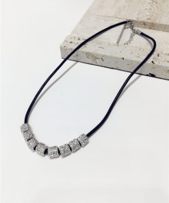 Minimalist Uneven Round Tube Black Rope Short Necklace for Clavicle - Unique Three-Dimensional Design