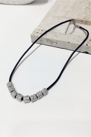 Minimalist Uneven Round Tube Black Rope Short Necklace for Clavicle - Unique Three-Dimensional Design