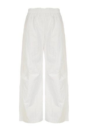Minimalist White Loose Straight Casual Pants for Summer - Thin Elastic Waist, Versatile Wide-Leg Design, Slimming Fit