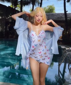 Minimalist Women's Butterfly Print Two-Piece Swimsuit for Small Bust - 2025 Beach Vacation Style