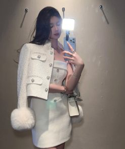 Mink Velvet White Woolen Suspender Dress for Autumn Winter - Heavy-Duty Fitted Short Skirt, Cozy Layering Essential