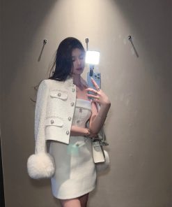 Mink Velvet White Woolen Suspender Dress for Autumn Winter - Heavy-Duty Fitted Short Skirt, Cozy Layering Essential