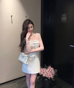 Mink Velvet White Woolen Suspender Dress for Autumn Winter - Heavy-Duty Fitted Short Skirt, Cozy Layering Essential