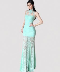 Mint Green Halter Lace Dress - Vacation Style Slim Fit Low-Cut Mermaid Dress for Women - Summer Fashion, Trendy & Chic