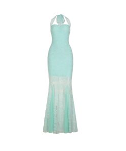 Mint Green Halter Lace Dress - Vacation Style Slim Fit Low-Cut Mermaid Dress for Women - Summer Fashion, Trendy & Chic