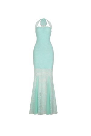 Mint Green Halter Lace Dress - Vacation Style Slim Fit Low-Cut Mermaid Dress for Women - Summer Fashion, Trendy & Chic