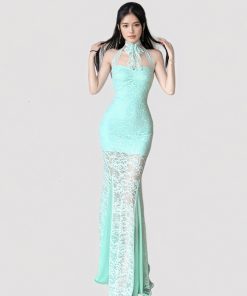 Mint Green Halter Lace Dress - Vacation Style Slim Fit Low-Cut Mermaid Dress for Women - Summer Fashion, Trendy & Chic