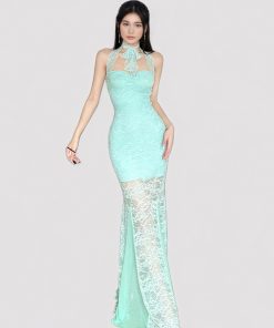 Mint Green Halter Lace Dress - Vacation Style Slim Fit Low-Cut Mermaid Dress for Women - Summer Fashion, Trendy & Chic