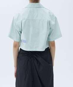 Mint Green Women's Short Sleeve Shirt with Petal Collar - Roaring Beast Design, Trendy 90s Style Top