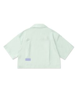 Mint Green Women's Short Sleeve Shirt with Petal Collar - Roaring Beast Design, Trendy 90s Style Top