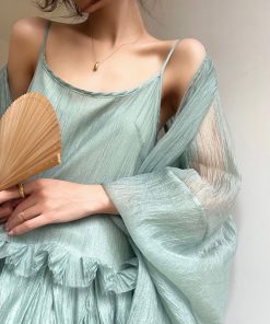 Mint Honeydew Beach Vacation Maxi Dress with Loose Lightweight Sun Protection Sleeves - Summer 2025, Boho Chic, Vacation Style