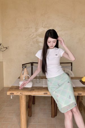 Mint Plaid A-Line Skirt - Thin Summer Dress 2025, Retro Style for Hot Girls, Perfect for 90s and Y2K Fashion Trends