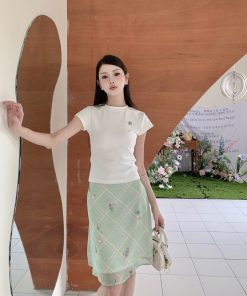 Mint Plaid A-Line Skirt - Thin Summer Dress 2025, Retro Style for Hot Girls, Perfect for 90s and Y2K Fashion Trends