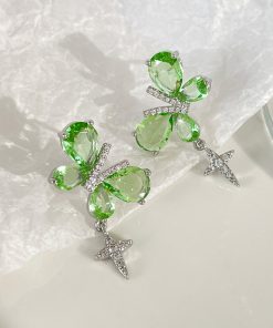 Mint Zircon Butterfly Stud Earrings - Elegant Niche Design, Versatile Fresh High-End Jewelry for Stylish Outfits