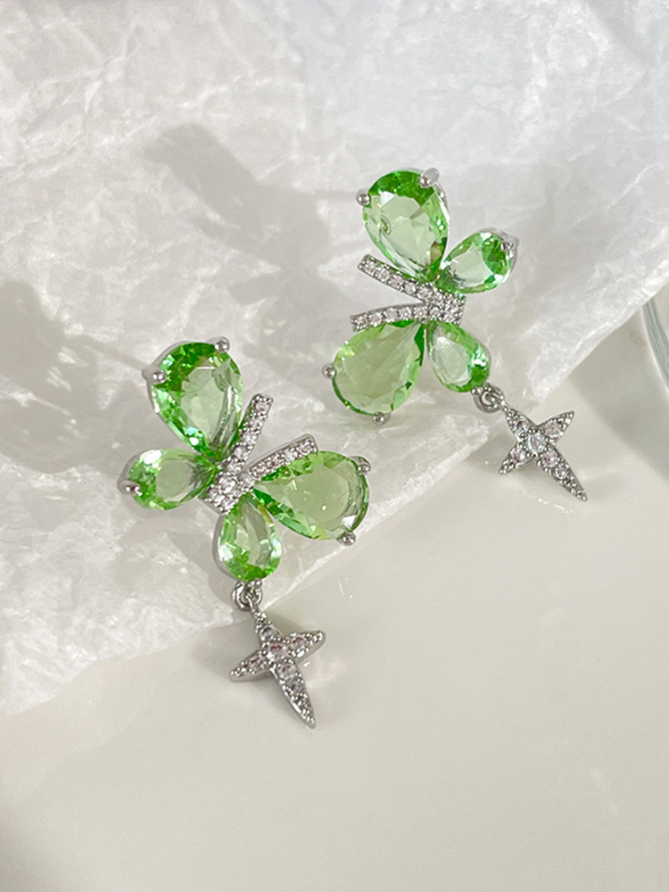 Mint Zircon Butterfly Stud Earrings - Elegant Niche Design, Versatile Fresh High-End Jewelry for Stylish Outfits Mint Zircon Butterfly Stud Earrings - Elegant Niche Design, Versatile Fresh High-End Jewelry for Stylish Outfits
