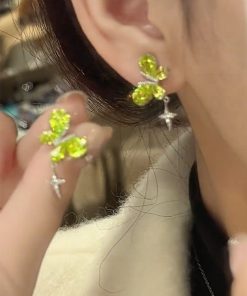 Mint Zircon Butterfly Stud Earrings - Elegant Niche Design, Versatile Fresh High-End Jewelry for Stylish Outfits