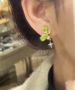 Mint Zircon Butterfly Stud Earrings - Elegant Niche Design, Versatile Fresh High-End Jewelry for Stylish Outfits