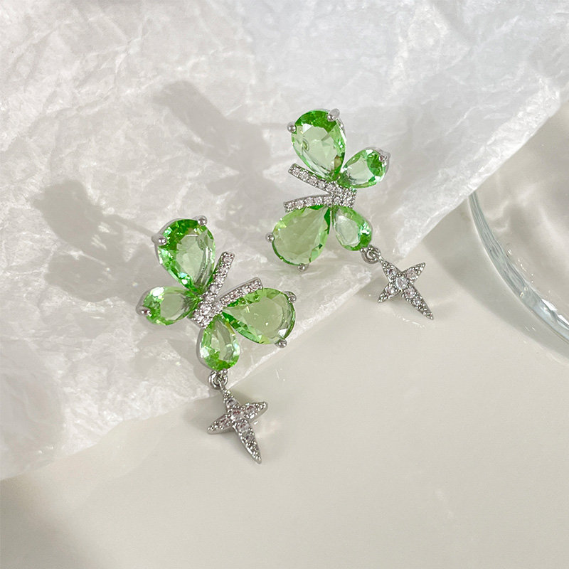 Mint Zircon Butterfly Stud Earrings - Elegant Niche Design, Versatile Fresh High-End Jewelry for Stylish Outfits Mint Zircon Butterfly Stud Earrings - Elegant Niche Design, Versatile Fresh High-End Jewelry for Stylish Outfits