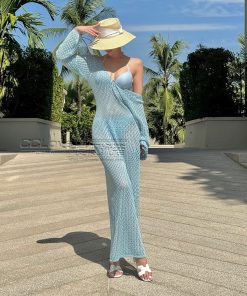 Misty Blue Underwire Bikini Cover-Up - Sexy Vacation Beach Style with Small Bust Gathering - European and American Fashion
