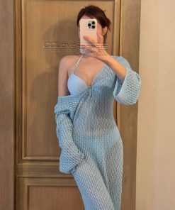 Misty Blue Underwire Bikini Cover-Up - Sexy Vacation Beach Style with Small Bust Gathering - European and American Fashion