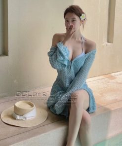 Misty Blue Underwire Bikini Cover-Up - Sexy Vacation Beach Style with Small Bust Gathering - European and American Fashion