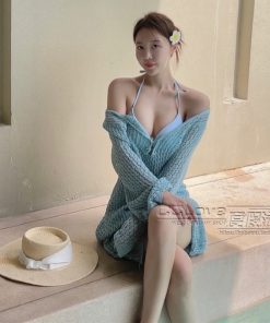 Misty Blue Underwire Bikini Cover-Up - Sexy Vacation Beach Style with Small Bust Gathering - European and American Fashion