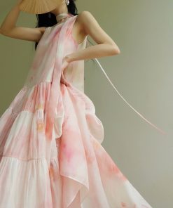 Misty Rain Begonia Floral Sleeveless Dress - French Romantic Style for Beach Vacation, Perfect for Summer Getaways and 90s Vibes