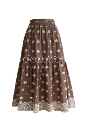 Mocha Cocoa Vintage Heavy Embroidery Ramie Sleeveless Set Skirt - Elegant French Style, Chic High-End Fashion